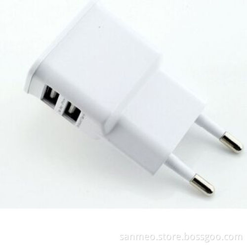 EU Plug Dual USB Travel Wall Charger for iPhone/iPad/Samsung (White)